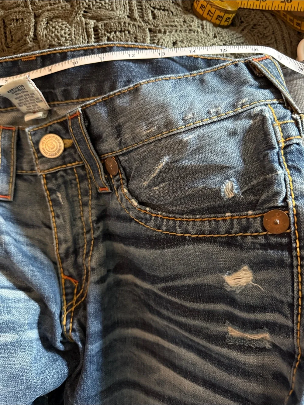 True Religion Light Blue Embroidered Back Pocket Jeans